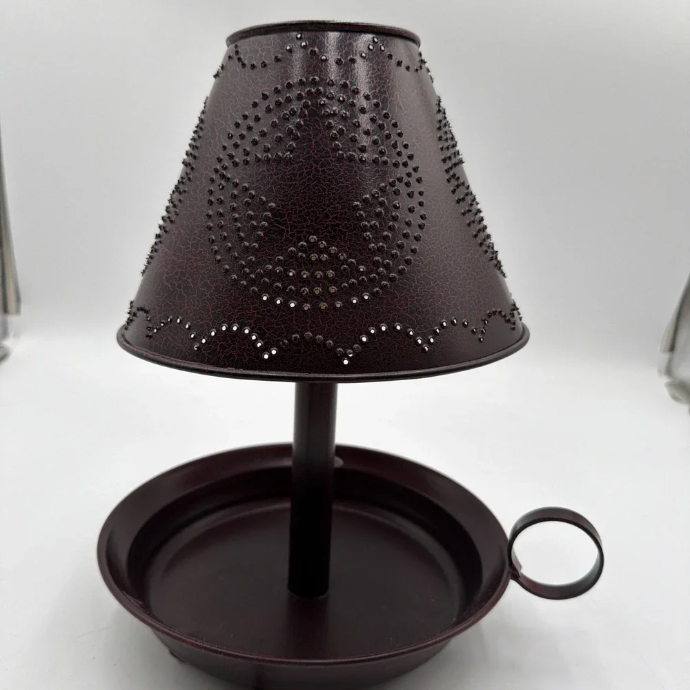 Primitive Country Lamp Chamberstick W/Punched Tin Star Shade
